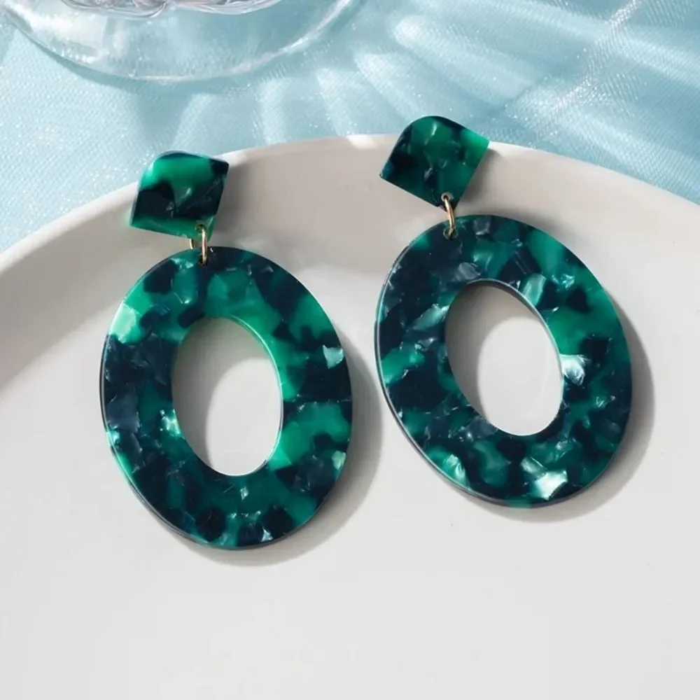 BaubleBar Emerald Green Oval Acrylic Earrings - Picture 2 of 8